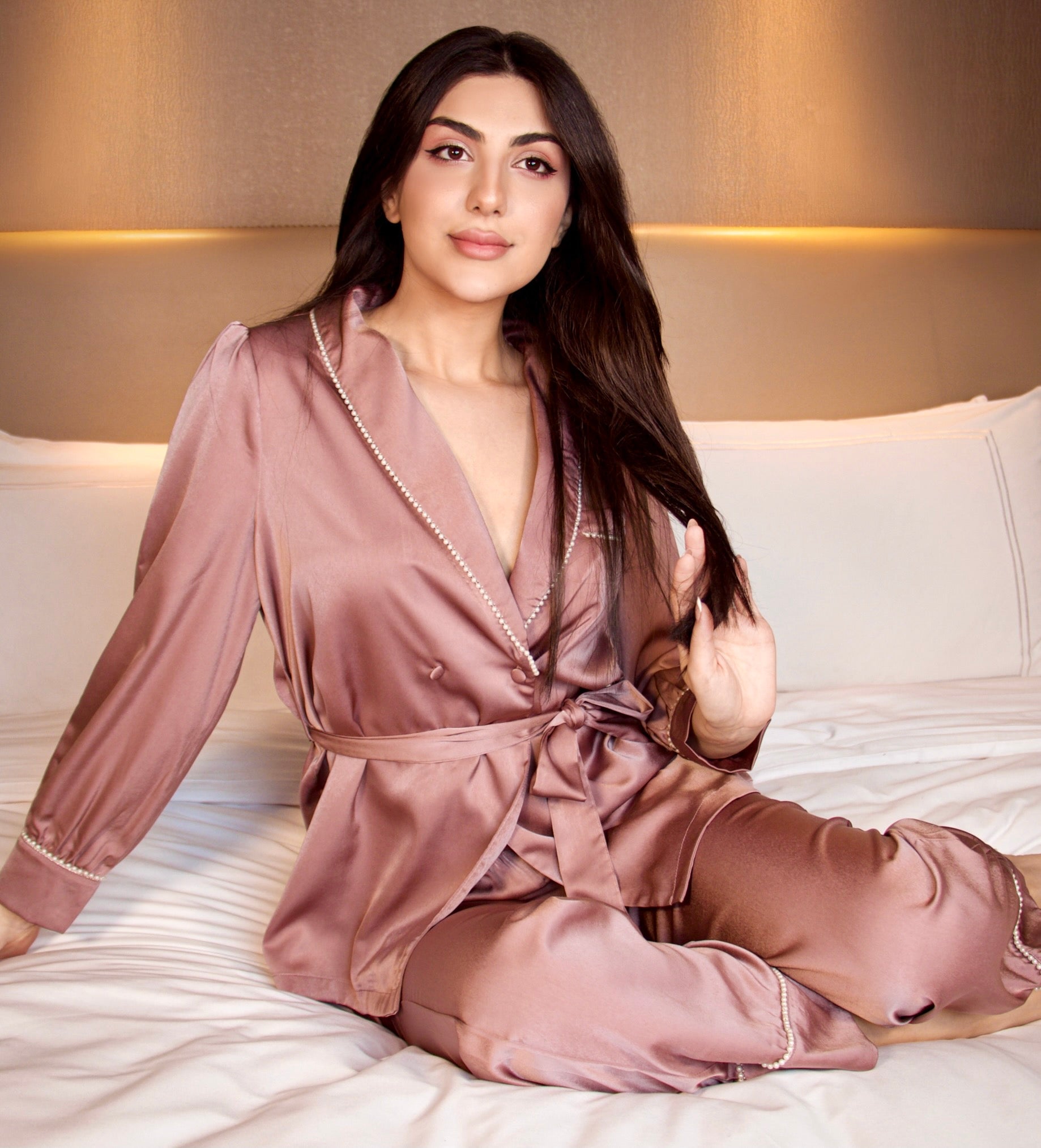 Luxury Long Sleeve Satin Robe Set - ROOSHKA Women&