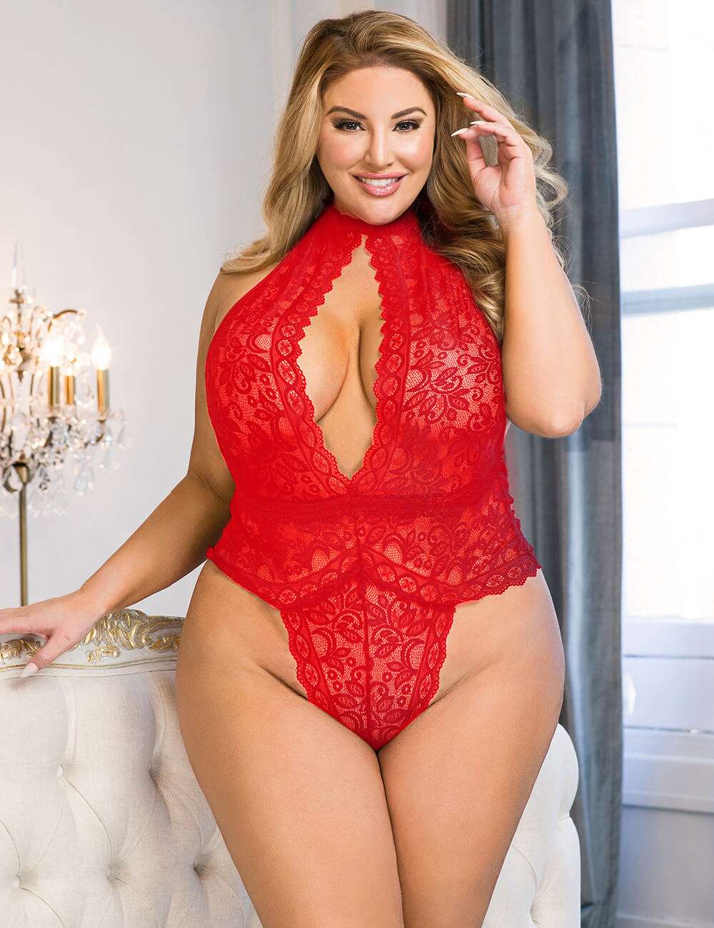 Sexy High Neck Lace-Up Teddy